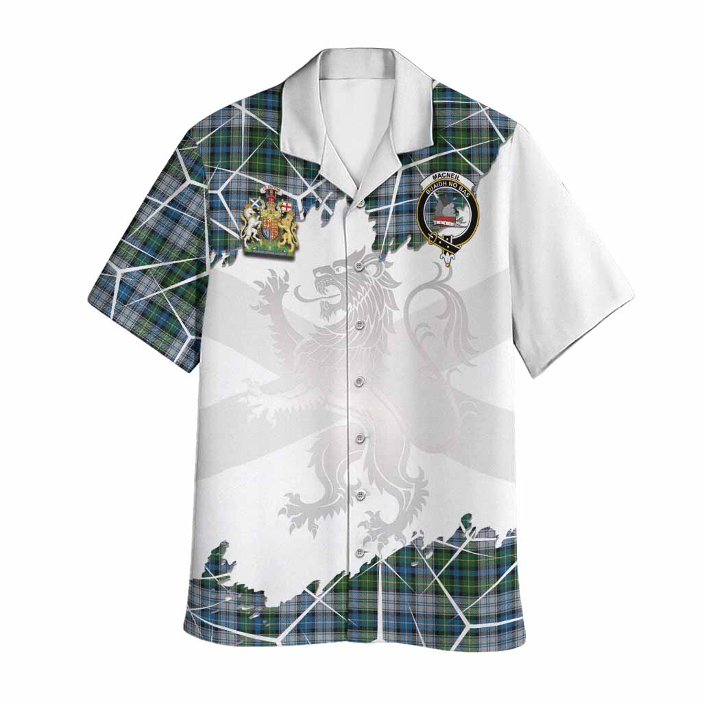 MacNeil (McNeil) Tartan Hawaiian Shirt with Family Crest and Lion Rampant Grunge Style
