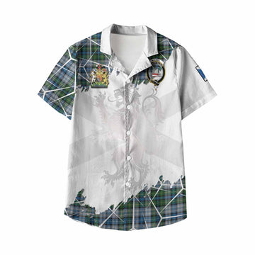 MacNeil (McNeil) Tartan Kid Hawaiian Shirt with Family Crest and Lion Rampant Grunge Style