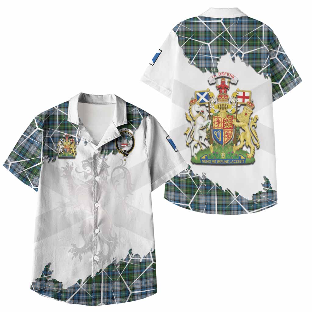 MacNeil (McNeil) Tartan Kid Hawaiian Shirt with Family Crest and Lion Rampant Grunge Style