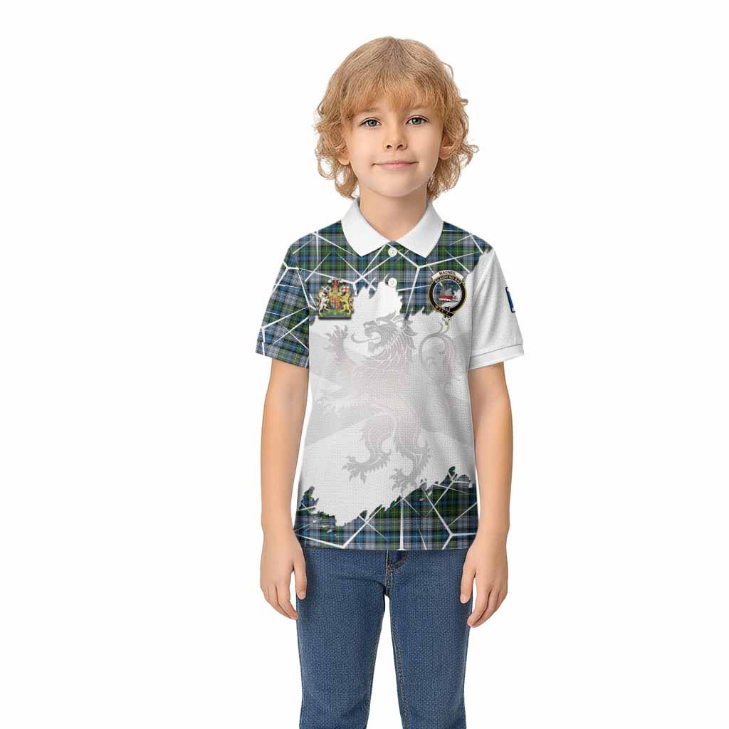 MacNeil (McNeil) Tartan Kid Polo Shirt with Family Crest and Lion Rampant Grunge Style