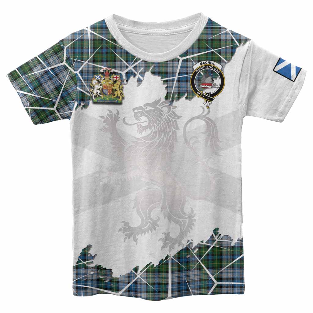 MacNeil (McNeil) Tartan Kid T-shirt with Family Crest and Lion Rampant Grunge Style