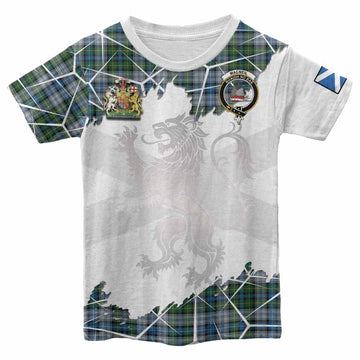 MacNeil (McNeil) Tartan Kid T-shirt with Family Crest and Lion Rampant Grunge Style