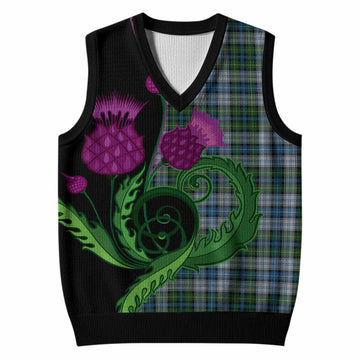 MacNeil (McNeil) Tartan Knitted V-Neck Vest Traditional Scottish Thistle