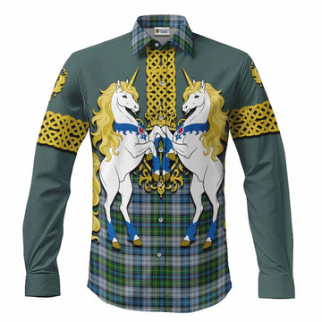 MacNeil (McNeil) Tartan Long Sleeve Button Shirts Unicorn Celtic Knot And Thistle Emblem
