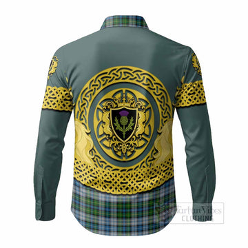 MacNeil (McNeil) Tartan Long Sleeve Button Shirts Unicorn Celtic Knot And Thistle Emblem