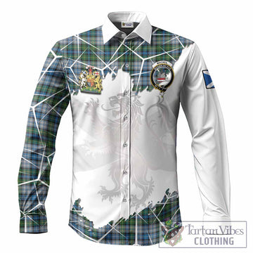 MacNeil (McNeil) Tartan Long Sleeve Button Shirts with Family Crest and Lion Rampant Grunge Style