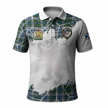 MacNeil (McNeil) Tartan Polo Shirt with Family Crest and Lion Rampant Grunge Style