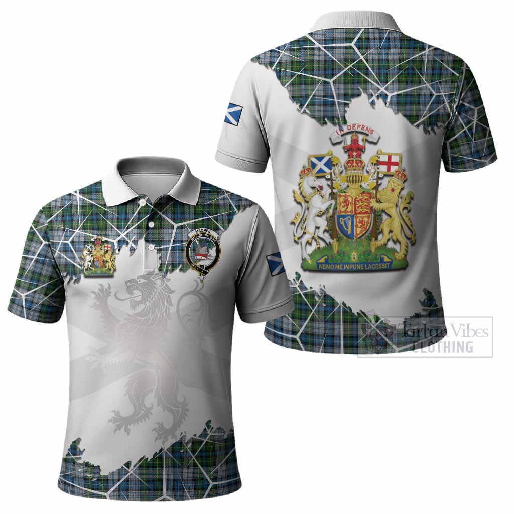 MacNeil (McNeil) Tartan Polo Shirt with Family Crest and Lion Rampant Grunge Style