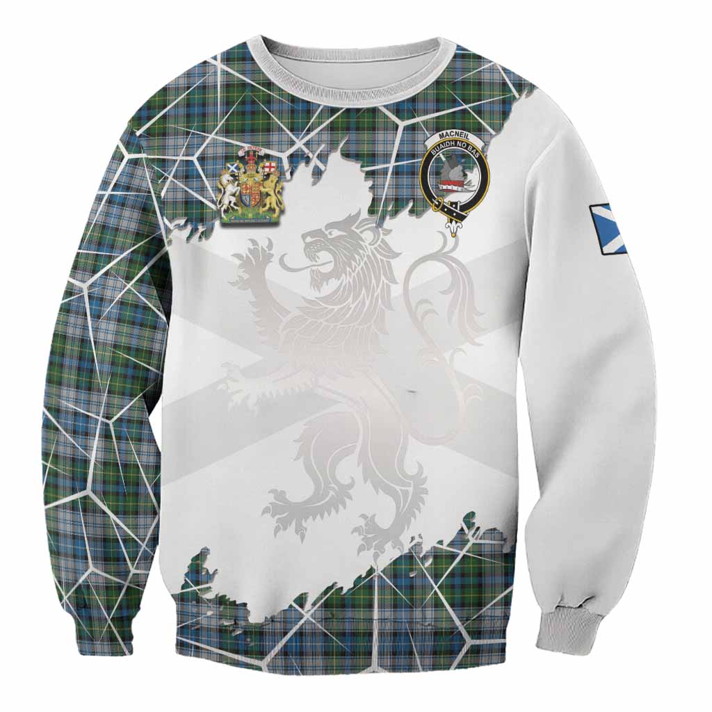 MacNeil (McNeil) Tartan Sweatshirt with Family Crest and Lion Rampant Grunge Style