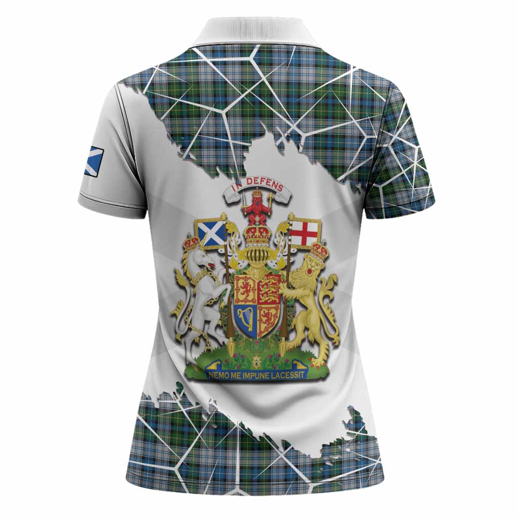 MacNeil (McNeil) Tartan Women Polo Shirt with Family Crest and Lion Rampant Grunge Style