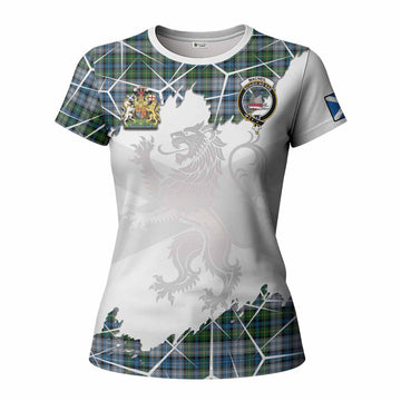 MacNeil (McNeil) Tartan Women T shirt with Family Crest and Lion Rampant Grunge Style