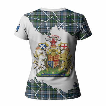 MacNeil (McNeil) Tartan Women T shirt with Family Crest and Lion Rampant Grunge Style