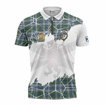 MacNeil (McNeil) Tartan Zipper Polo Shirt with Family Crest and Lion Rampant Grunge Style