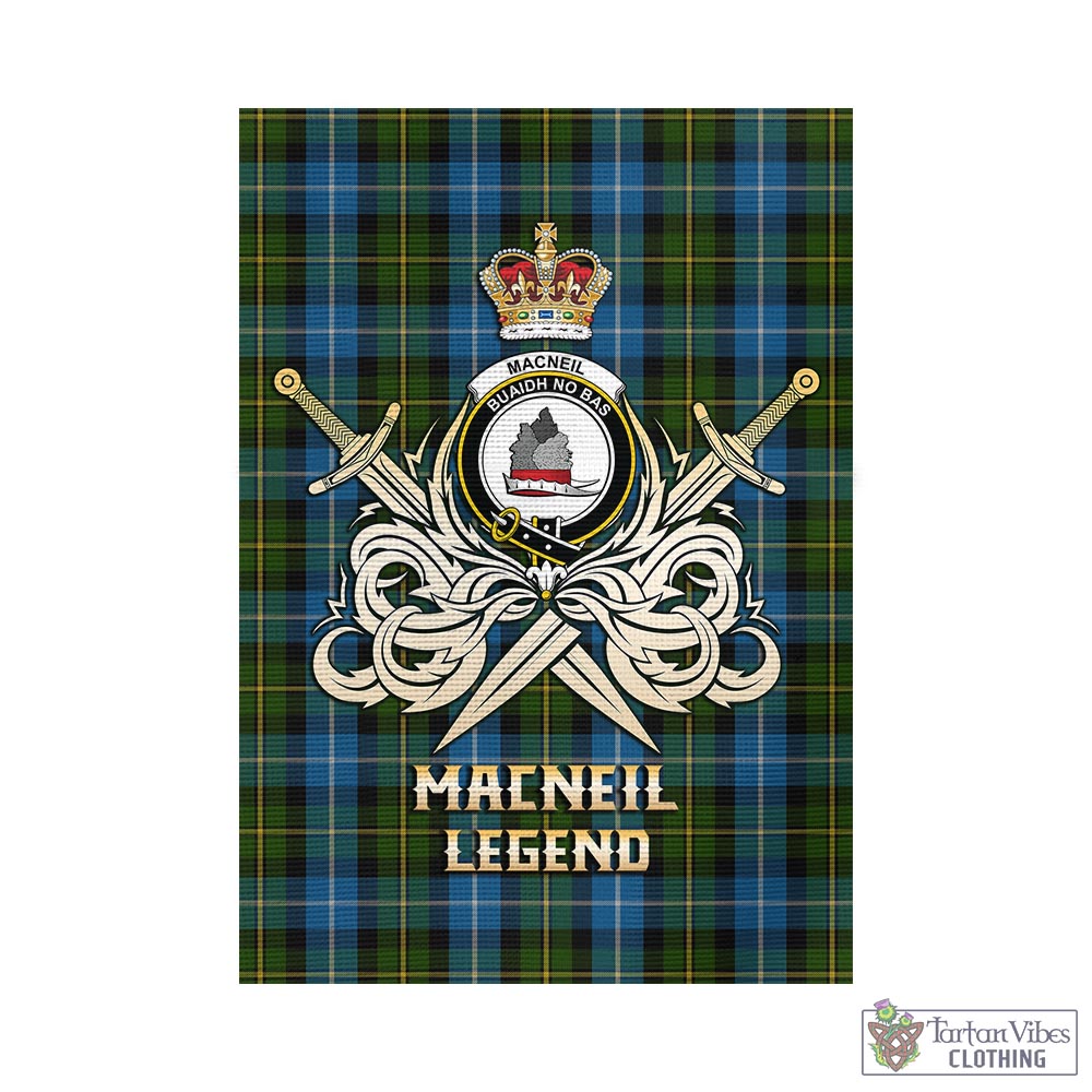 Tartan Vibes Clothing MacNeil of Barra Tartan Flag with Clan Crest and the Golden Sword of Courageous Legacy
