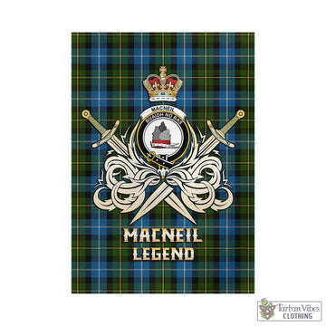 MacNeil of Barra Tartan Garden Flag with Clan Crest and the Golden Sword of Courageous Legacy