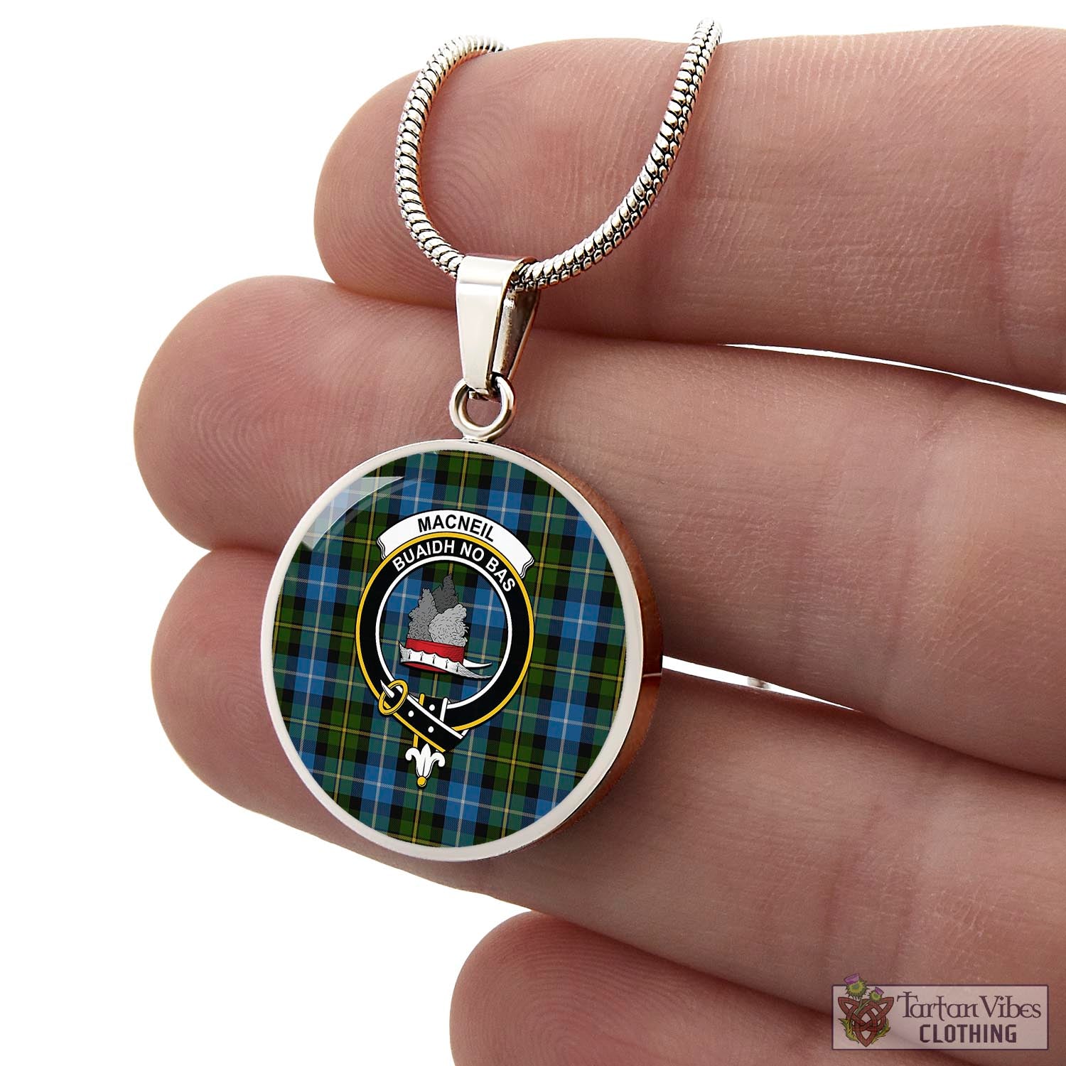 Tartan Vibes Clothing MacNeil of Barra Tartan Circle Necklace with Family Crest