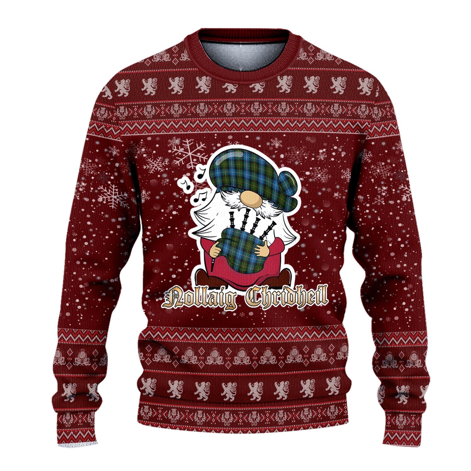 MacNeil of Barra Clan Christmas Family Knitted Sweater with Funny Gnome Playing Bagpipes - Tartanvibesclothing