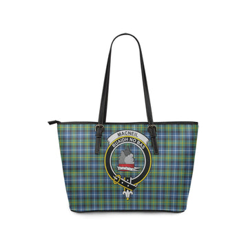 MacNeil of Barra Ancient Tartan Leather Tote Bag with Family Crest