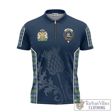 MacNeil of Barra Ancient Tartan Zipper Polo Shirt with Family Crest and Scottish Thistle Vibes Sport Style