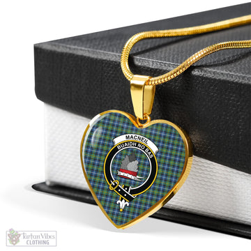 MacNeil of Barra Ancient Tartan Heart Necklace with Family Crest