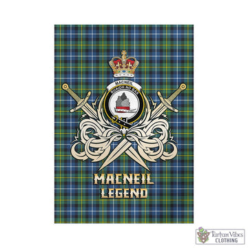 MacNeil of Barra Ancient Tartan Garden Flag with Clan Crest and the Golden Sword of Courageous Legacy