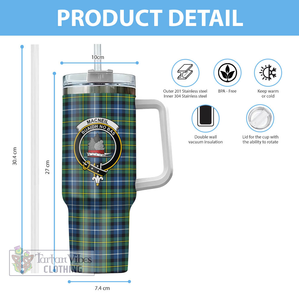 Tartan Vibes Clothing MacNeil of Barra Ancient Tartan and Family Crest Tumbler with Handle