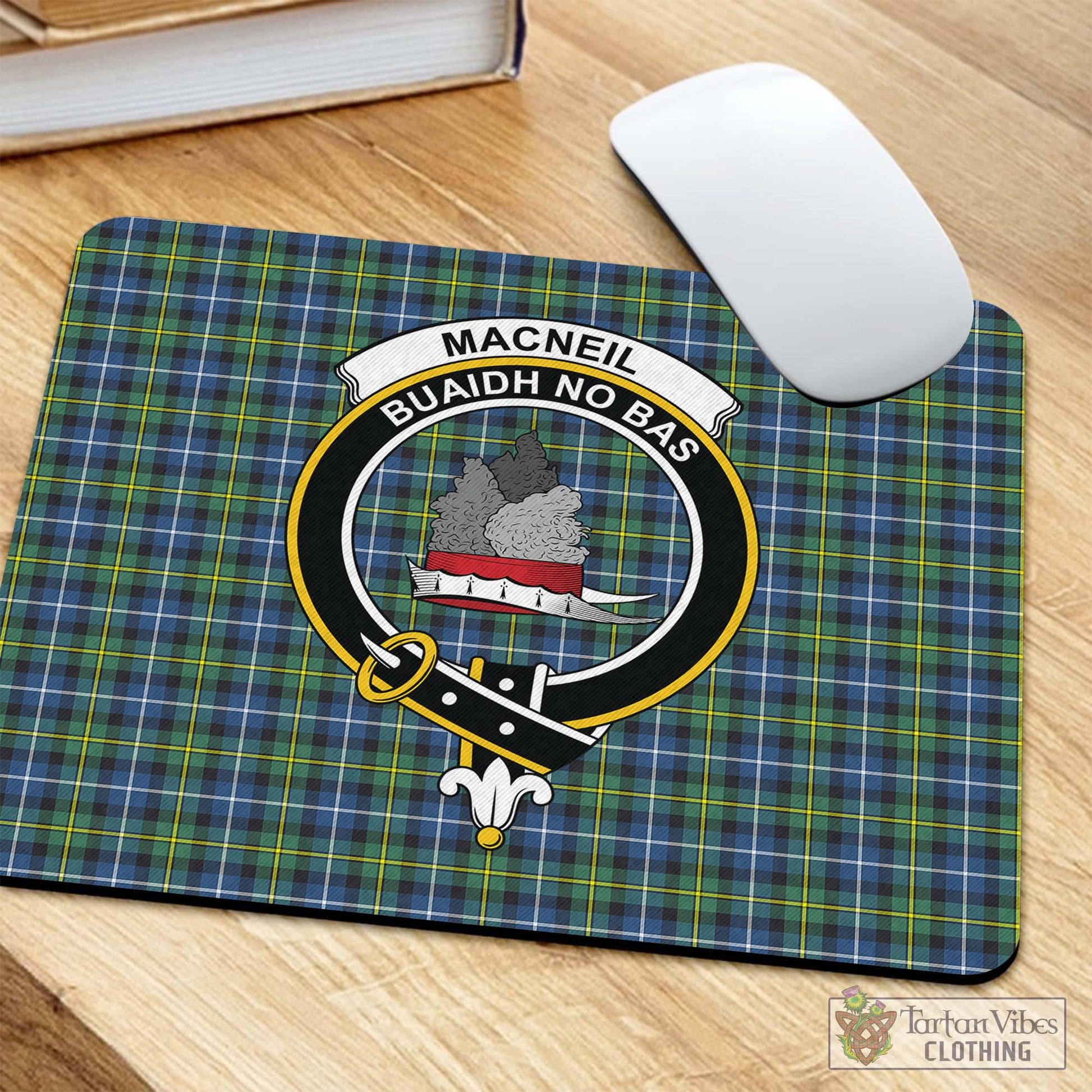 Tartan Vibes Clothing MacNeil of Barra Ancient Tartan Mouse Pad with Family Crest