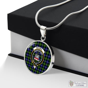 MacNeil of Barra Modern Tartan Circle Necklace with Family Crest