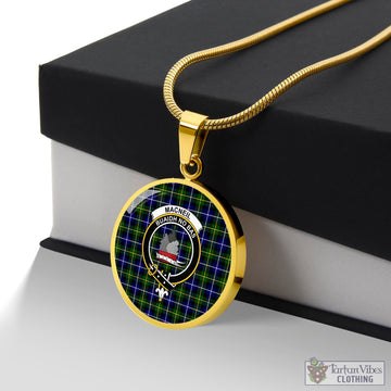 MacNeil of Barra Modern Tartan Circle Necklace with Family Crest