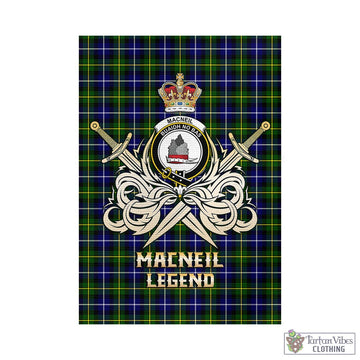 MacNeil of Barra Modern Tartan Garden Flag with Clan Crest and the Golden Sword of Courageous Legacy