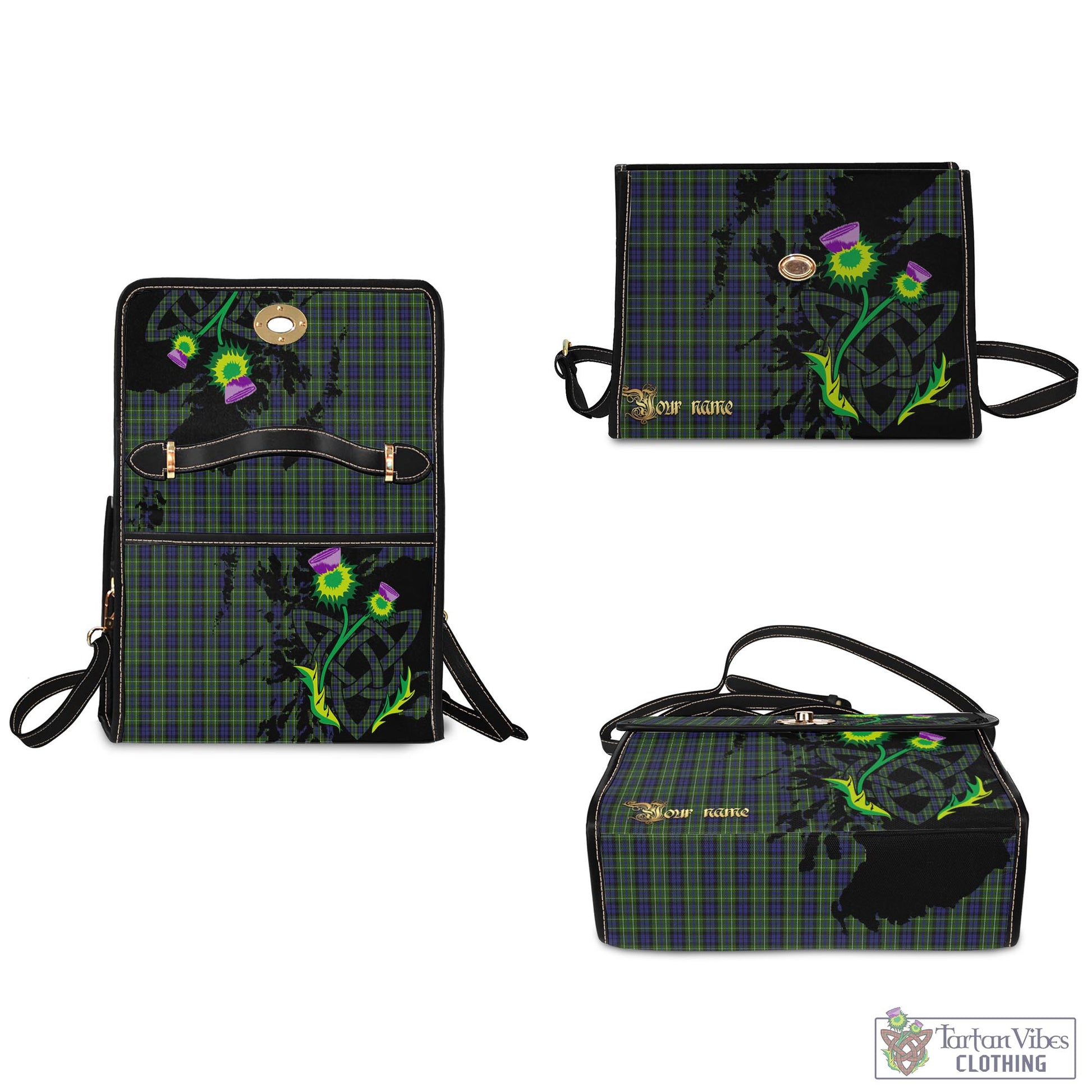 Tartan Vibes Clothing MacNeil of Colonsay Tartan Waterproof Canvas Bag with Scotland Map and Thistle Celtic Accents