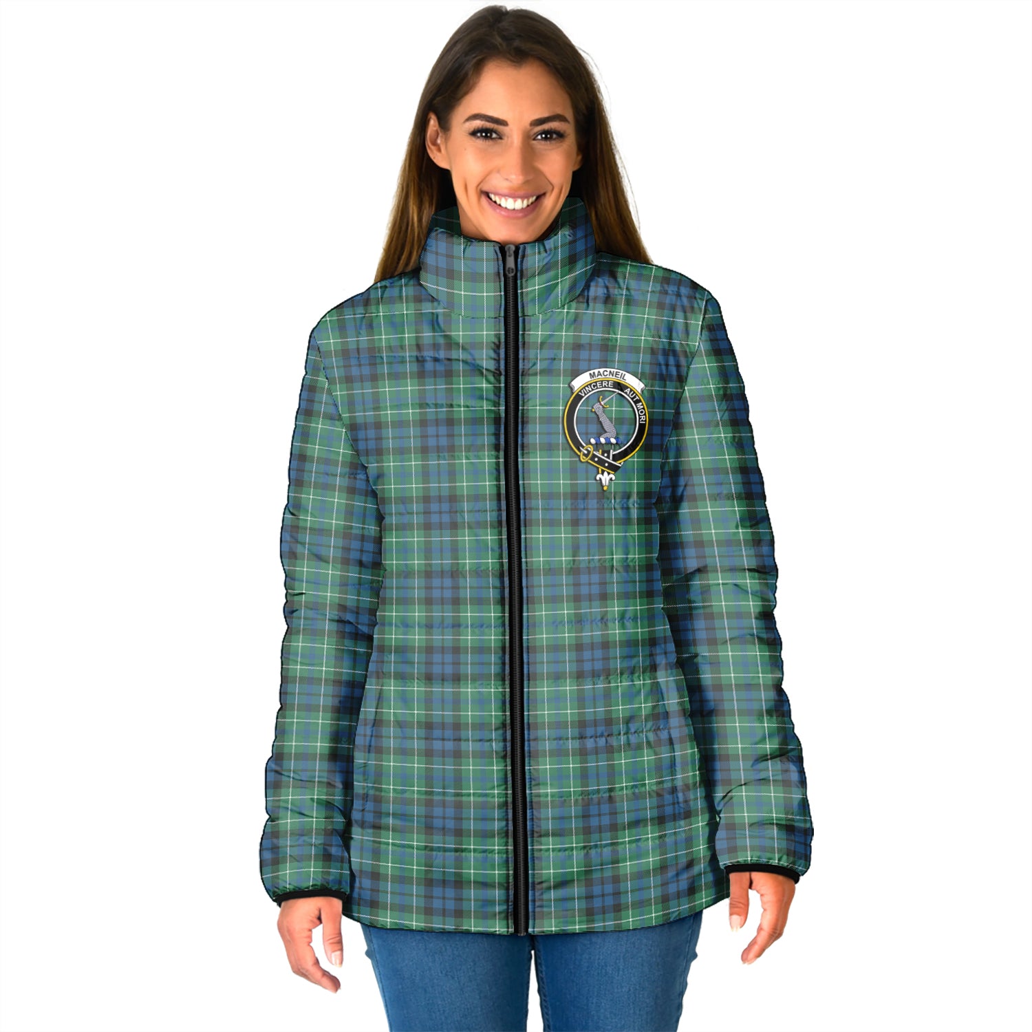 MacNeil of Colonsay Ancient Tartan Padded Jacket with Family Crest - Tartanvibesclothing