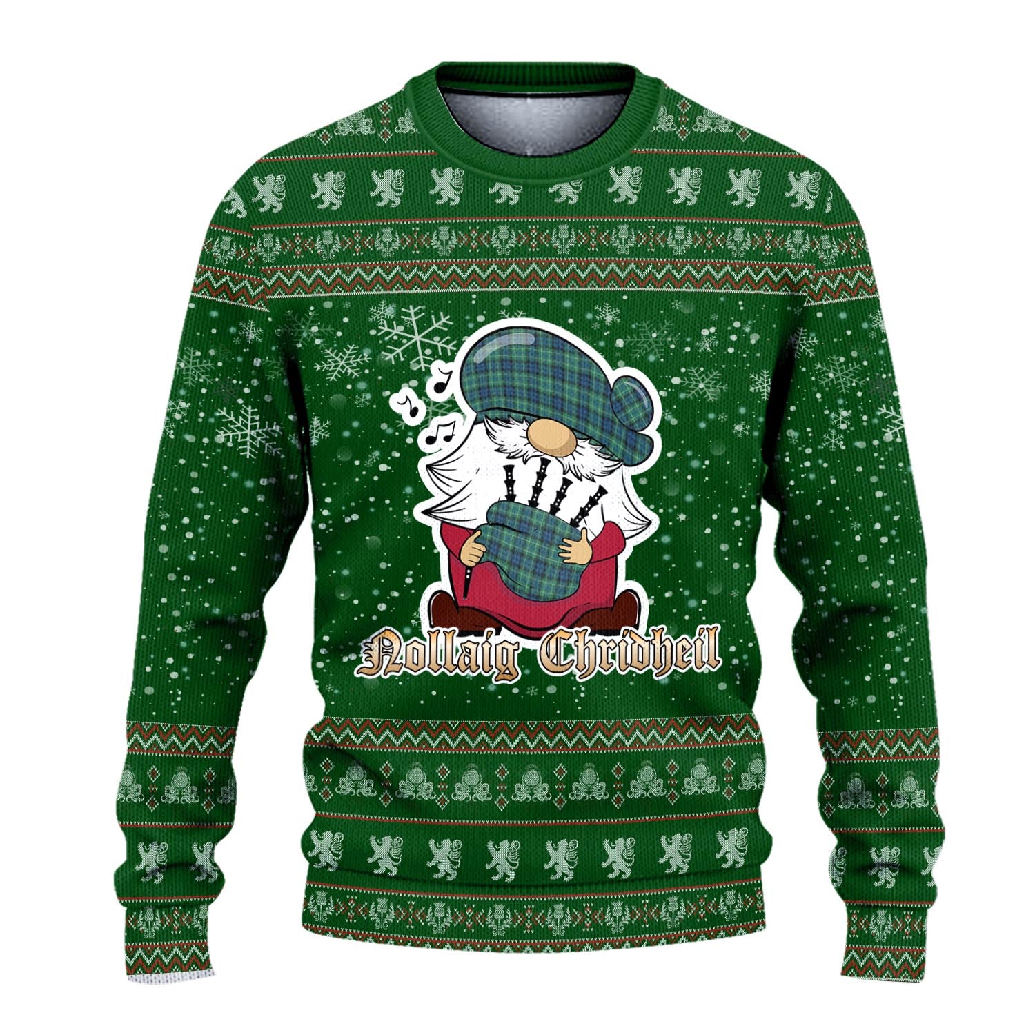 MacNeil of Colonsay Ancient Clan Christmas Family Knitted Sweater with Funny Gnome Playing Bagpipes - Tartanvibesclothing