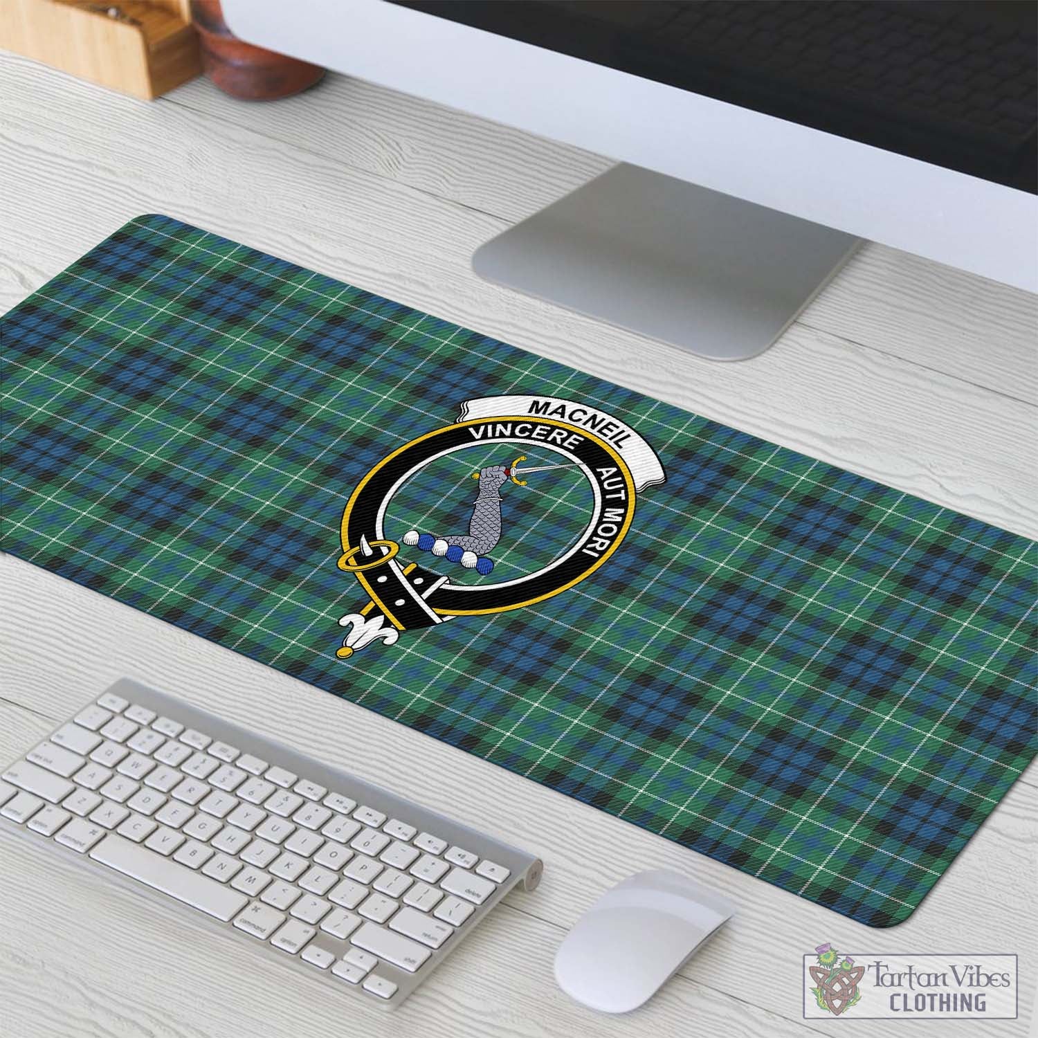 Tartan Vibes Clothing MacNeil of Colonsay Ancient Tartan Mouse Pad with Family Crest