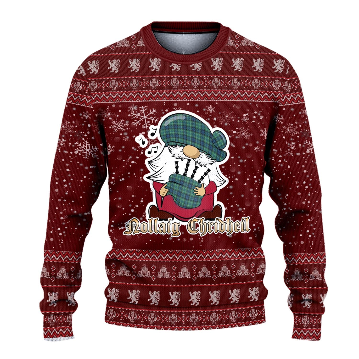 MacNeil of Colonsay Ancient Clan Christmas Family Knitted Sweater with Funny Gnome Playing Bagpipes - Tartanvibesclothing
