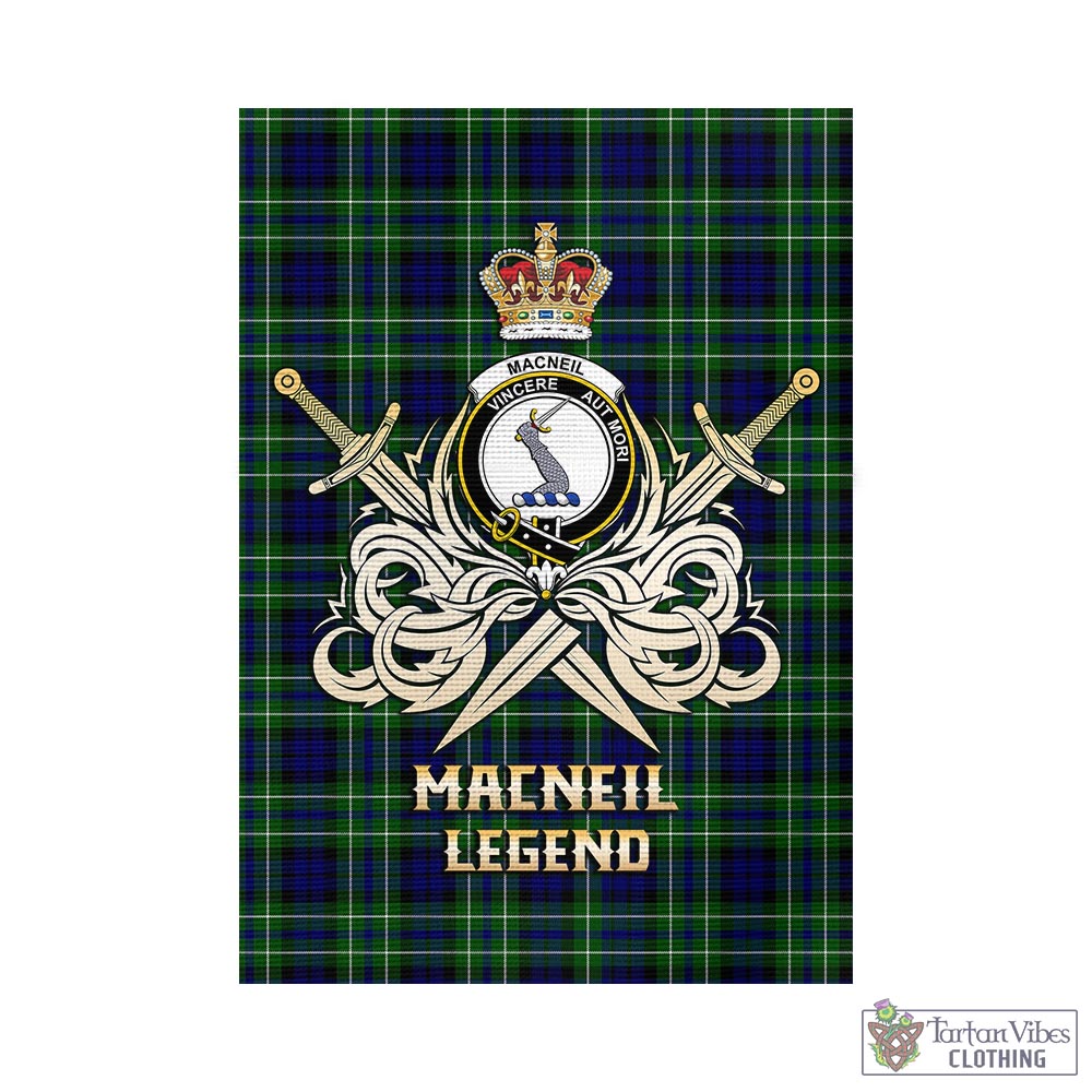 Tartan Vibes Clothing MacNeil of Colonsay Modern Tartan Flag with Clan Crest and the Golden Sword of Courageous Legacy