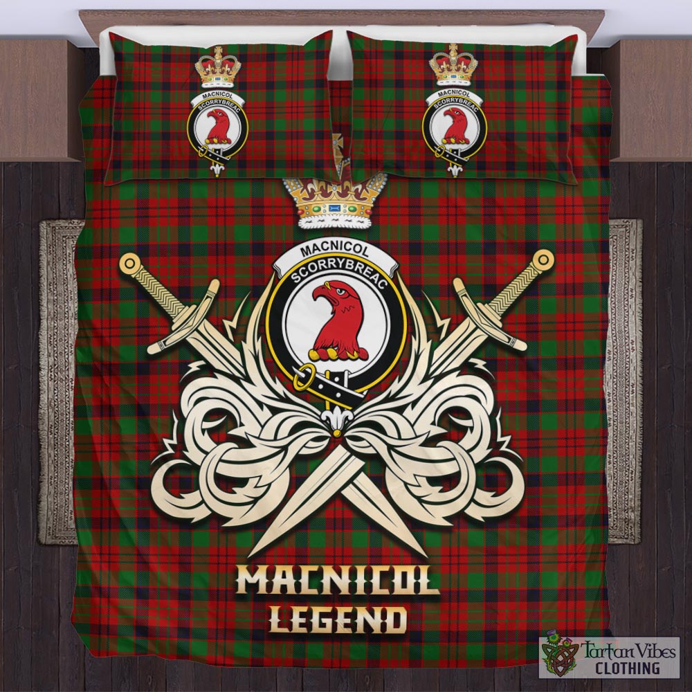 Tartan Vibes Clothing MacNicol Tartan Bedding Set with Clan Crest and the Golden Sword of Courageous Legacy