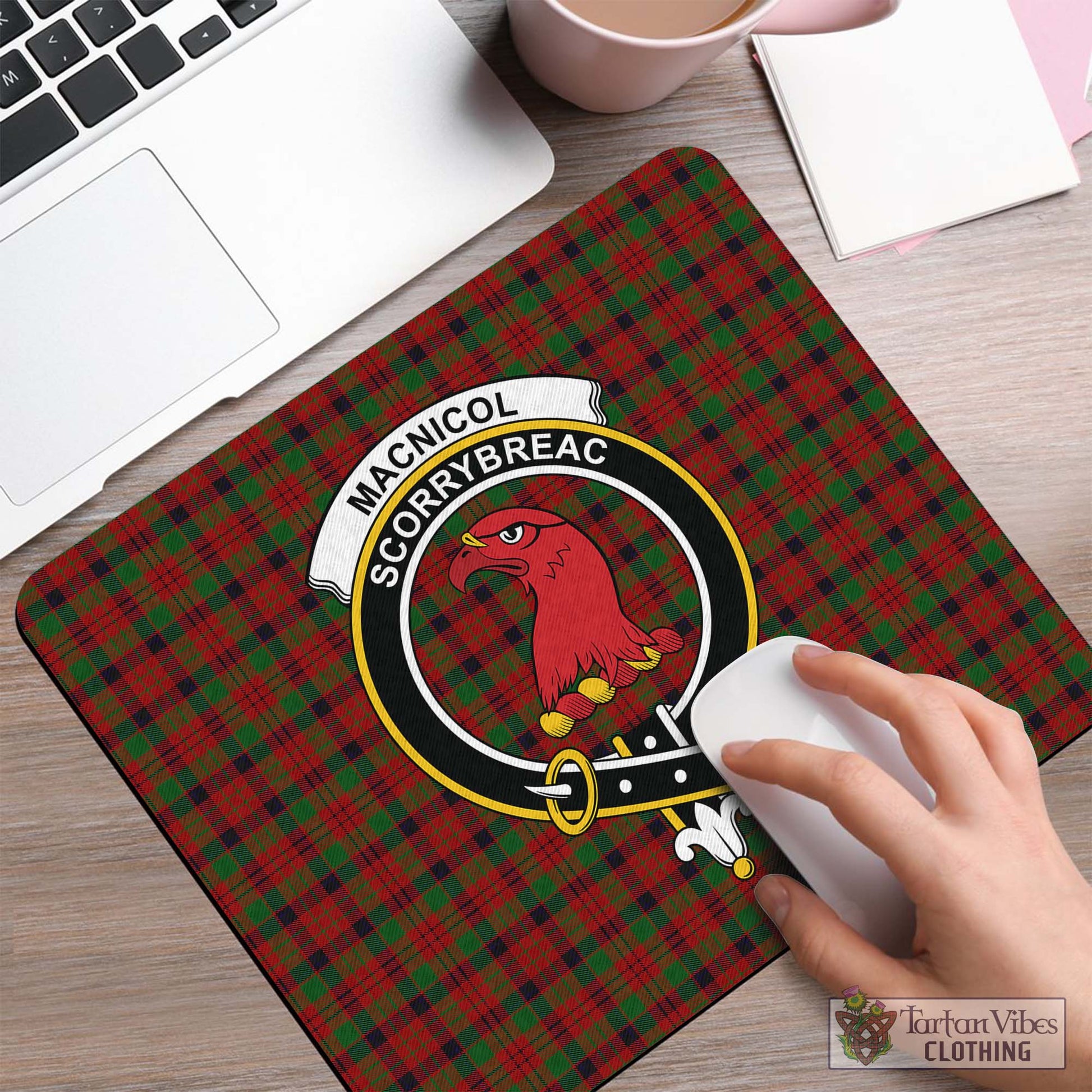Tartan Vibes Clothing MacNicol Tartan Mouse Pad with Family Crest
