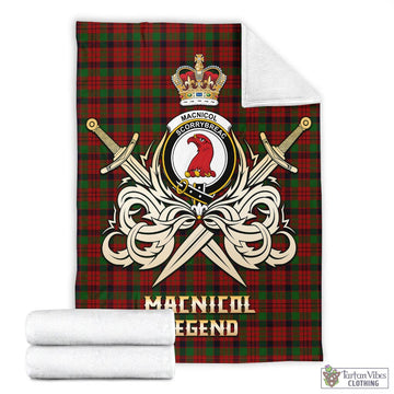 Tartan Vibes Clothing MacNicol Tartan Blanket with Clan Crest and the Golden Sword of Courageous Legacy