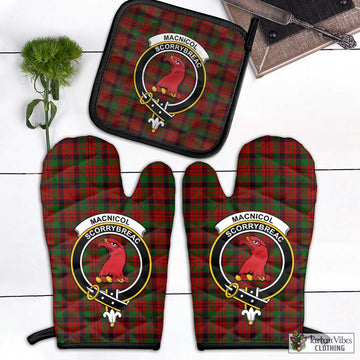 MacNicol (McNicol) Tartan Combo Oven Mitt & Pot-Holder with Family Crest Combo 1 Oven Mitt & 1 Pot-Holder Black - Tartan Vibes Clothing