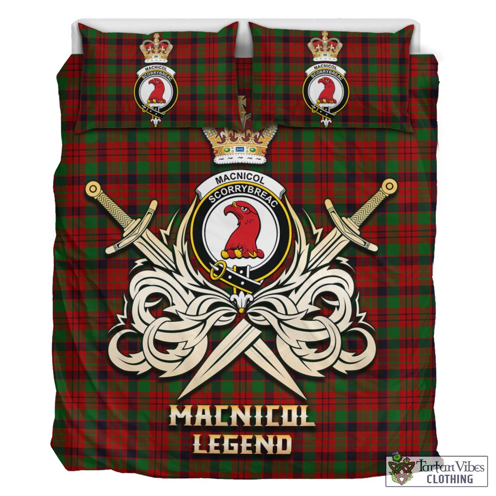 Tartan Vibes Clothing MacNicol Tartan Bedding Set with Clan Crest and the Golden Sword of Courageous Legacy