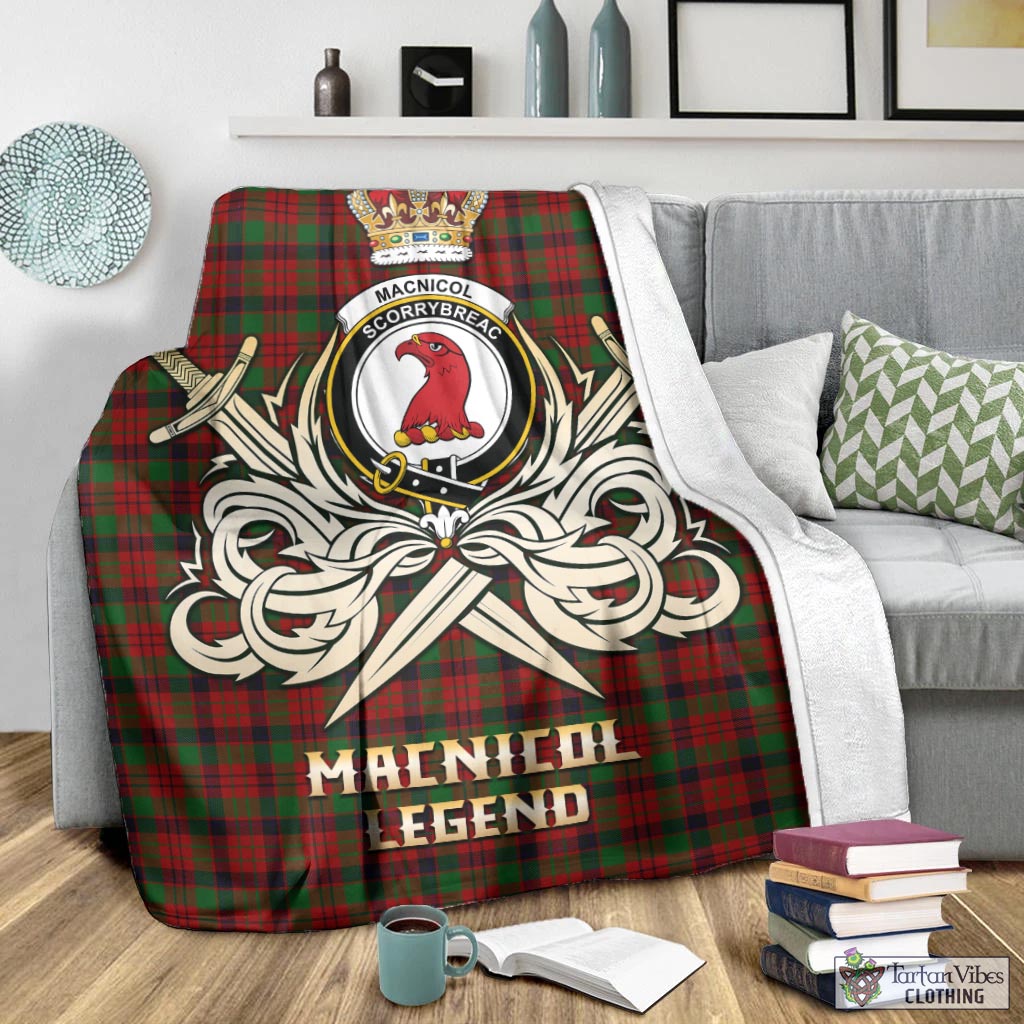 Tartan Vibes Clothing MacNicol Tartan Blanket with Clan Crest and the Golden Sword of Courageous Legacy