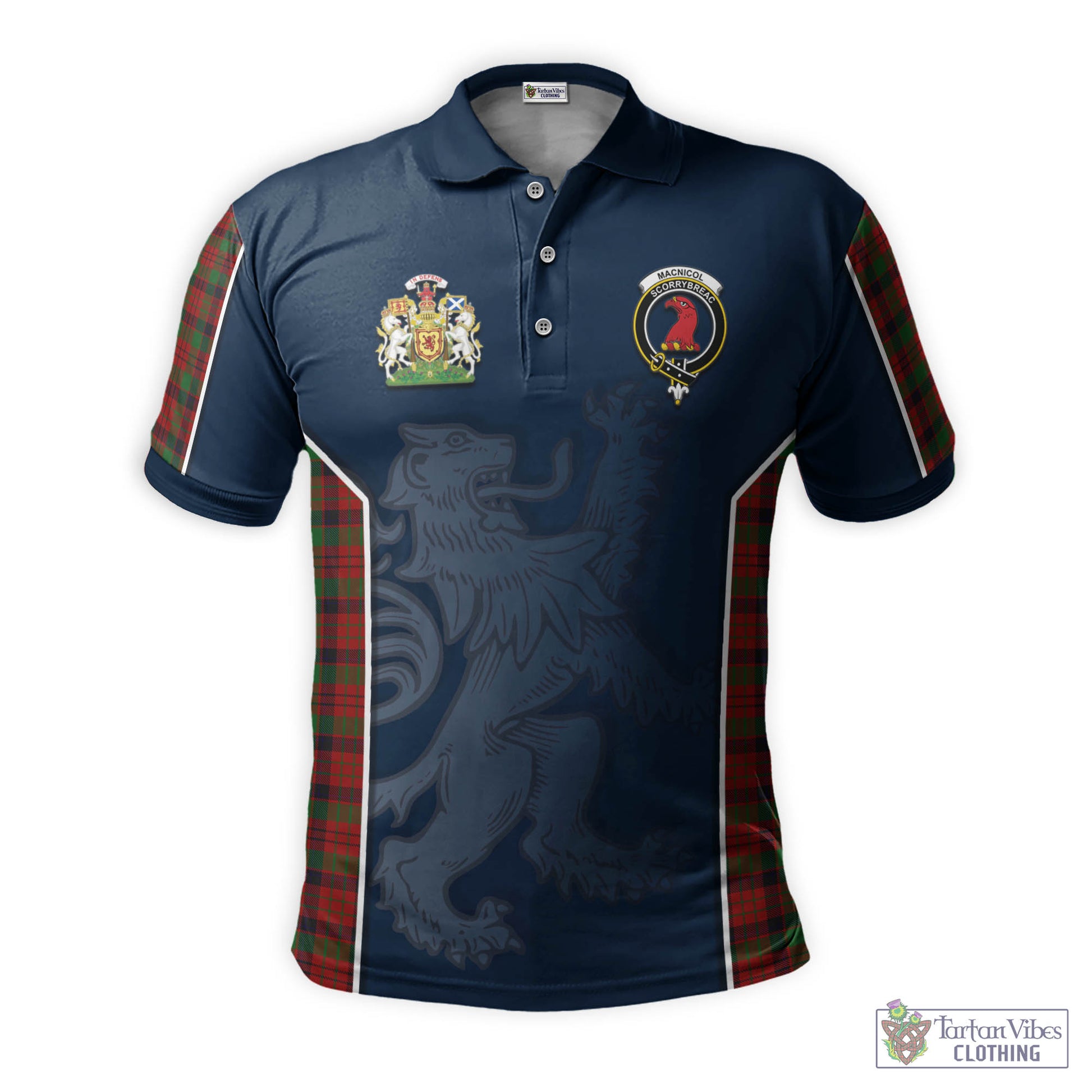 Tartan Vibes Clothing MacNicol Tartan Men's Polo Shirt with Family Crest and Lion Rampant Vibes Sport Style