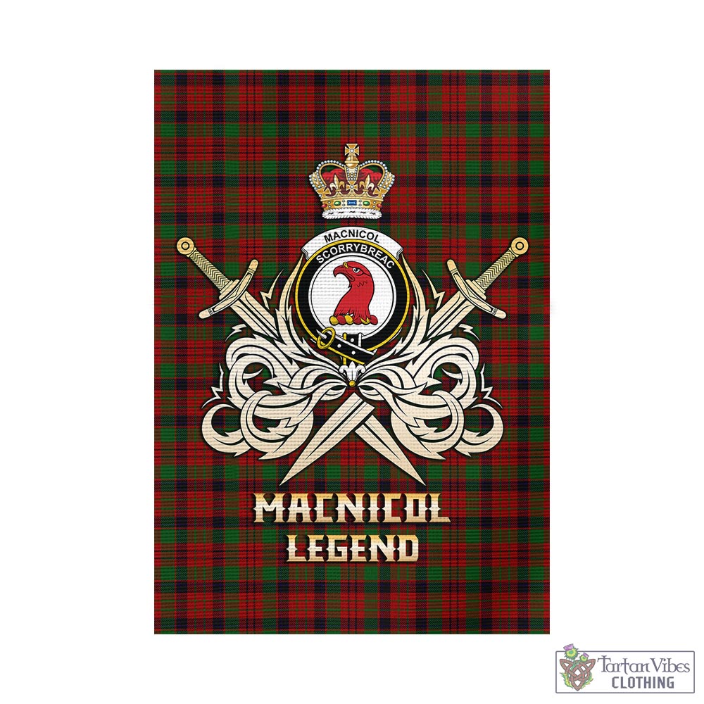 Tartan Vibes Clothing MacNicol Tartan Flag with Clan Crest and the Golden Sword of Courageous Legacy