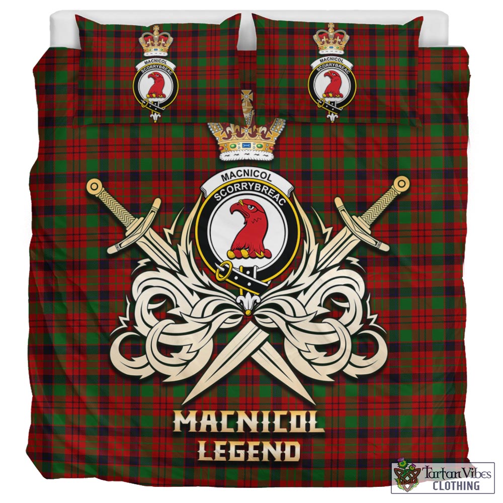 Tartan Vibes Clothing MacNicol Tartan Bedding Set with Clan Crest and the Golden Sword of Courageous Legacy