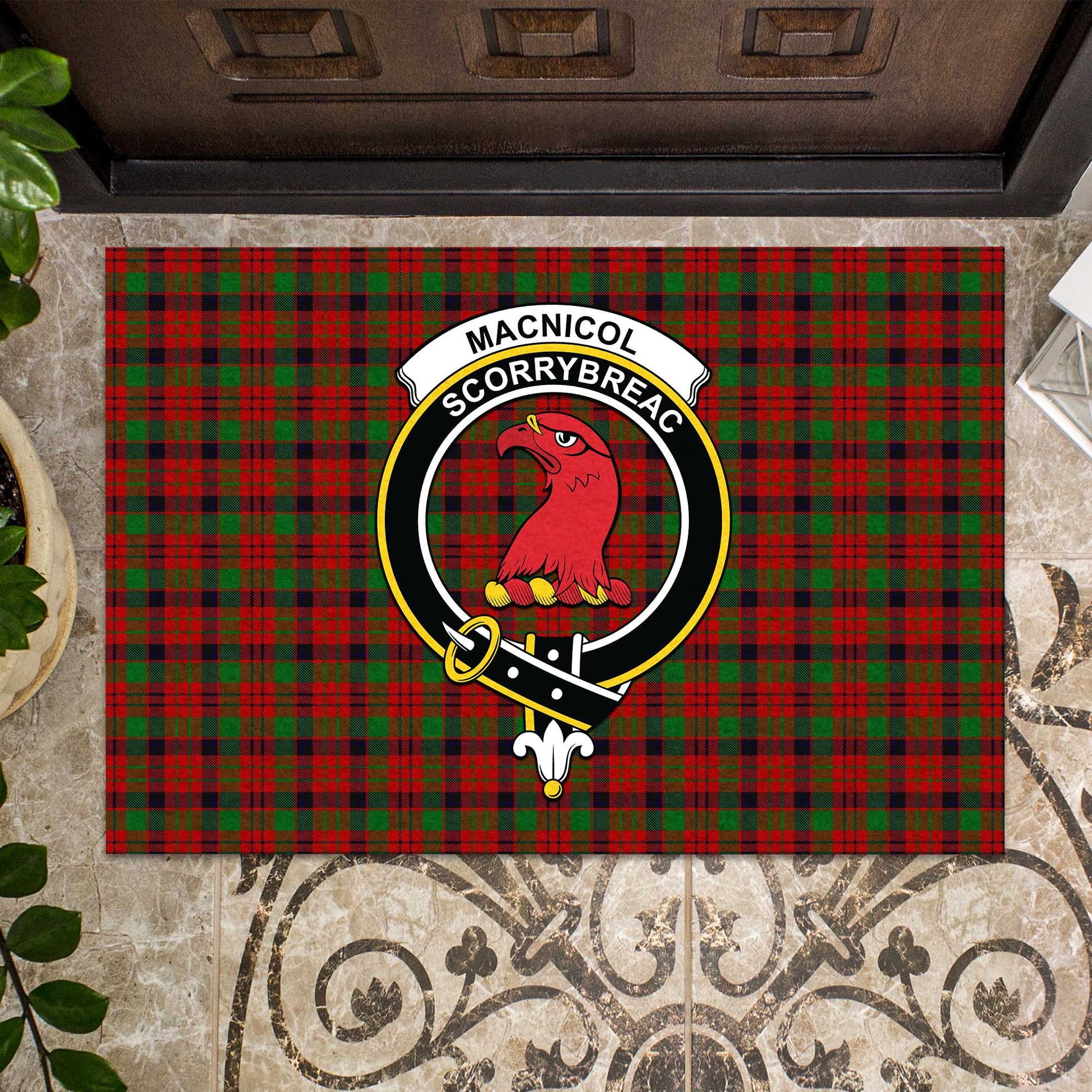 MacNicol Tartan Door Mat with Family Crest - Tartanvibesclothing