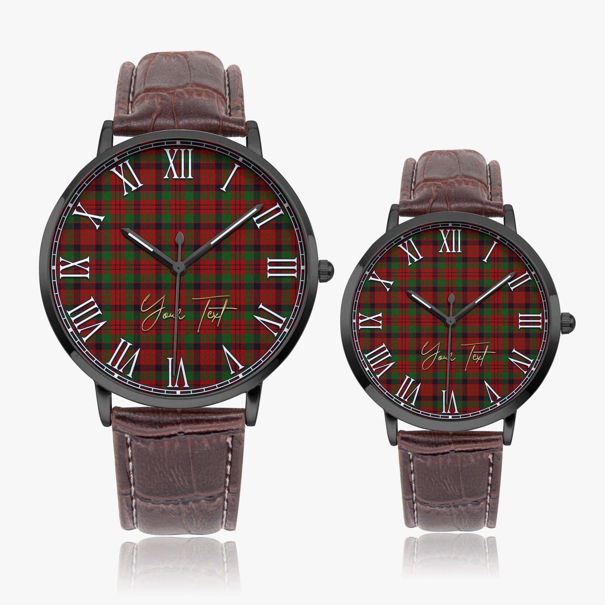 MacNicol Tartan Personalized Your Text Leather Trap Quartz Watch Ultra Thin Black Case With Brown Leather Strap - Tartanvibesclothing
