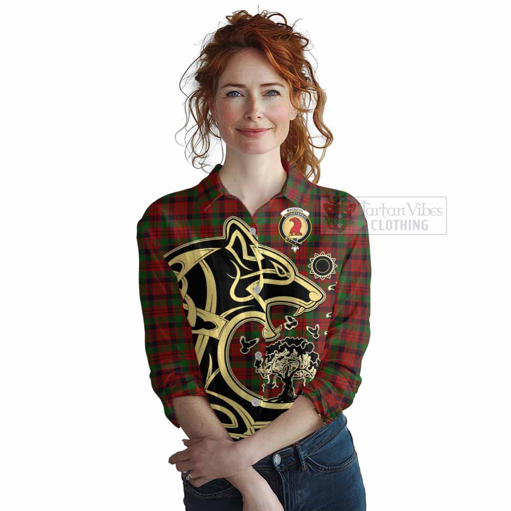 Tartan Vibes Clothing MacNicol (McNicol) Tartan Women's Casual Shirt with Family Crest Celtic Wolf Style