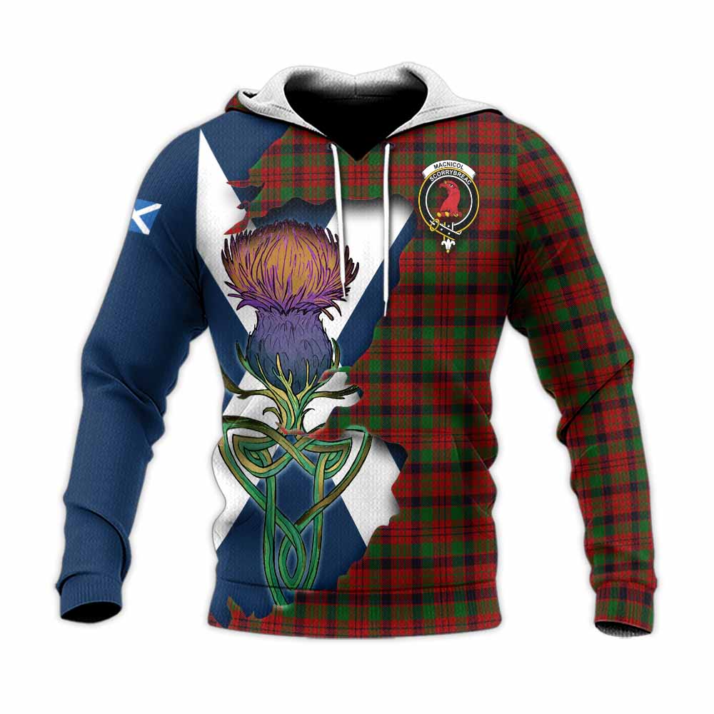Tartan Vibes Clothing MacNicol (McNicol) Tartan Family Crest Knitted Hoodie Scottish Thistle Celtic Inspired