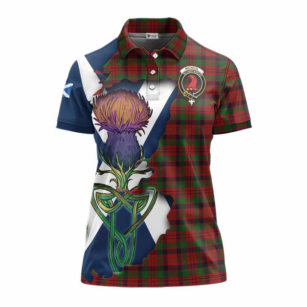Tartan Vibes Clothing MacNicol (McNicol) Tartan Family Crest Women's Polo Shirt Scottish Thistle Celtic Inspired